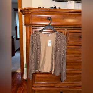 J. Jill Wearever Collection Petite M Camel Black Geometric Open Cardigan NWT